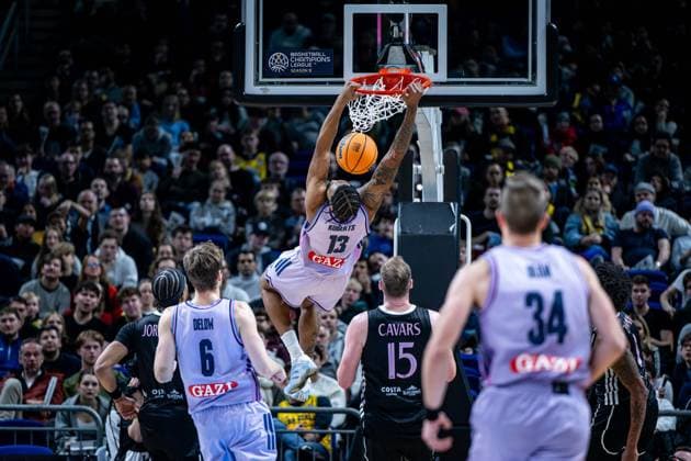 Basketball Berlin 16 12 2025 Season 2025 2026 Basketball Champions League BCL Alba Berlin Sabah BC Baku J wan Roberts Alba Berlin, No 13 Klavs Cavars Sabah, No 15