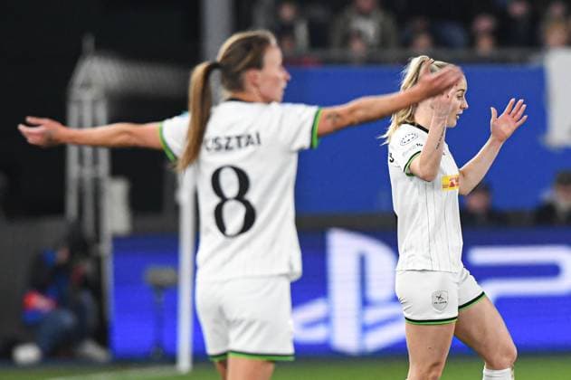 OHL Women s Sara Pusztai and OHL Women s Kim Everaerts look dejected during a soccer match between Oud-Heverlee Leuven Women and English Arsenal, Wednesday 17 December 2025 in Heverlee, game 6 (out of 6) in the league phase of the UEFA Women s Champions League competition. JILLxDELSAUX  x149648997x