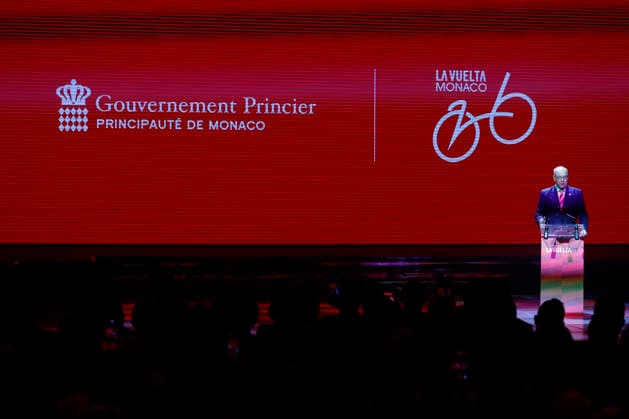 MÓNACO, 17 12 2025.- Prince Albert II of Monaco speaks during the presentation ceremony of the route of the 2026 Vuelta a Espana in the Hall of Stars of the Monte Carlo Sporting Club in MonteCarlo, expressing his gratitude that his country has been chosen for the third time to launch a major stage race. Presentation ceremony of 2026 La Vuelta a Espana !ACHTUNG: NUR REDAKTIONELLE NUTZUNG!  Copyright: xJavierxLizónx GRAF6434 20251217-55018860368_1