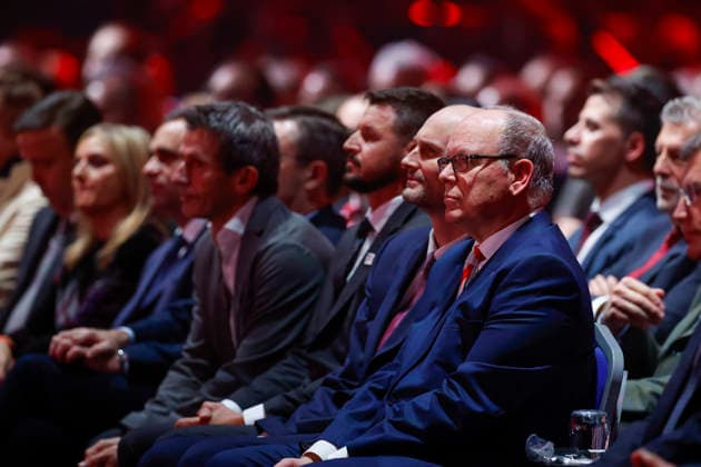 MÓNACO, 17 12 2025.- Prince Albert II of Monaco (R) during the presentation ceremony of the route of the 2026 Vuelta a Espana in the Hall of Stars of the Monte Carlo Sporting Club in MonteCarlo, expressing his gratitude that his country has been chosen for the third time to launch a major stage race. Presentation ceremony of 2026 La Vuelta a Espana !ACHTUNG: NUR REDAKTIONELLE NUTZUNG!  Copyright: xJavierxLizónx GRAF6442 20251217-55018860387_1