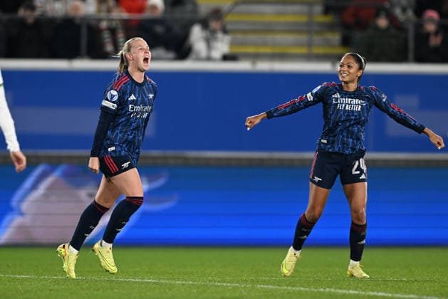 251217 OHL vs Arsenal Beth Mead (9) of Arsenal celebrates after scoring the 0-2 goal during the Uefa Women™s Champions League 6th matchday in the League phase game in season 2025 - 2026 between Oud Heverlee Leuven - OHL and Arsenal FC on December 17 , 2025 in Leuven, Belgium. (Photo by David Catry Isosport) Leuven Belgium  Copyright: xDavidxCatryx 20251217DSC_3627