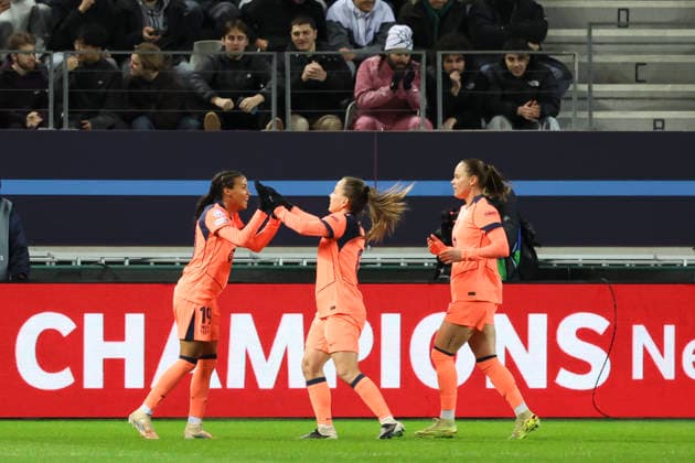 FOOTBALL FEMININ : Paris FC Vs FC Barcelone - Ligue des Champions - 17 12 2025 Joie - But de Vicky Lopez (FC Barcelone) ParisFrance  Copyright: xMichaelxBaucherx