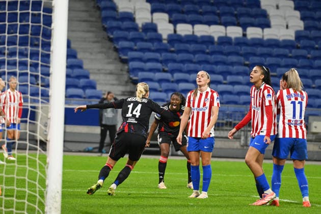 Football : OL Lyonnes v Atletico Madrid - UEFA Womens champions league Vilde Boe Risa of Atletico Madrid scored an own goal during the UEFA Womens champions league match between OL Lyonnes and Atletico Madrid at Groupama Stadium Decines Charpieu Lyon France on December 17, 2025 LYONFrance  Copyright: xMouradxAllilix