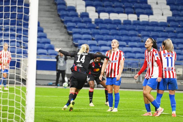 Football : OL Lyonnes v Atletico Madrid - UEFA Womens champions league Vilde Boe Risa of Atletico Madrid scored an own goal during the UEFA Womens champions league match between OL Lyonnes and Atletico Madrid at Groupama Stadium Decines Charpieu Lyon France on December 17, 2025 LYONFrance  Copyright: xMouradxAllilix