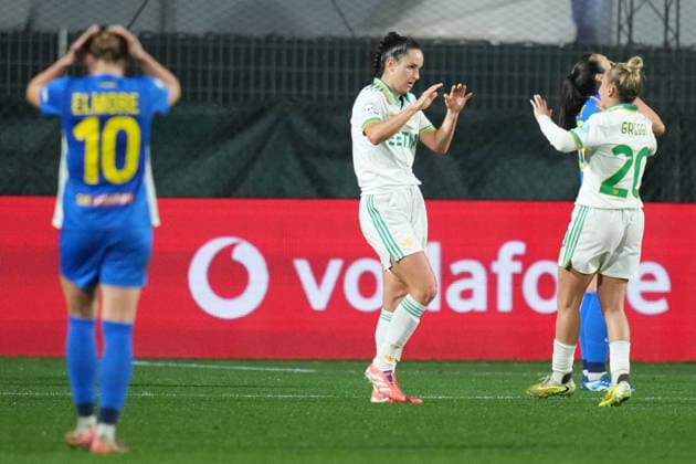 AS Roma s Evelyne Viens celebrates after scoring during the Uefa Women™s Champions League soccer match between Roma and St. Pölten at the Rome s Tre Fontane stadium, Italy - Wednesday December 17, 2025 - Soccer ( Photo by Alfredo Falcone LaPresse )  Copyright: xAlfredoxFalcone LaPressex