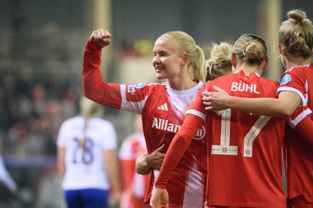 Pernille Harder (21 FC Bayern Munich) celebrating after scoring the third goal during the UEFA Womens Champions League league phase match between FC Bayern Munich and Valerenga at FC Bayern Campus in Munich, Germany. Copyright: xSvenxBeyrich SPPx Sportspressphoto_SPR74767