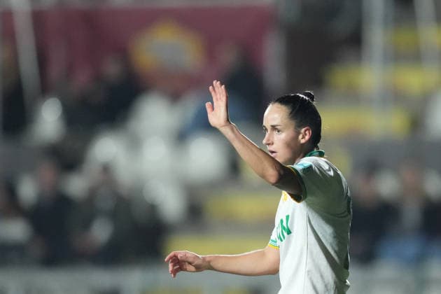 AS Roma s Evelyne Viens celebrates after scoring during the Uefa Women™s Champions League soccer match between Roma and St. Pölten at the Rome s Tre Fontane stadium, Italy - Wednesday December 17, 2025 - Soccer ( Photo by Alfredo Falcone LaPresse )  Copyright: xAlfredoxFalcone LaPressex