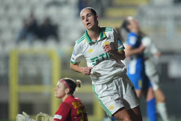 AS Roma s Evelyne Vien celebrates after scoring during the Uefa Women™s Champions League soccer match between Roma and St. Pölten at the Rome s Tre Fontane stadium, Italy - Wednesday December 17, 2025 - Soccer ( Photo by Alfredo Falcone LaPresse )  Copyright: xAlfredoxFalcone LaPressex
