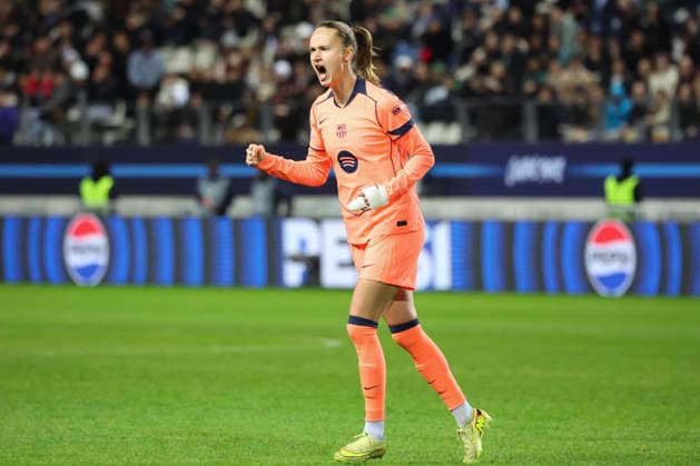 FOOTBALL FEMININ : Paris FC Vs FC Barcelone - Ligue des Champions - 17 12 2025 Joie - But de C Graham Hansen (FC Barcelone) ParisFrance  Copyright: xMichaelxBaucherx