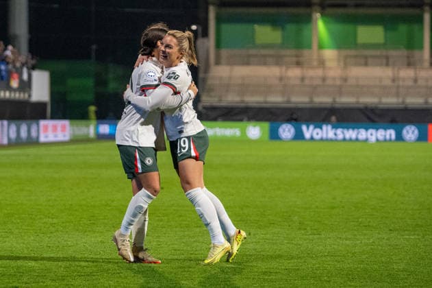 Germany, Football, UEFA, Womens Champions League, Matchday 6 2025 2026 VfL Wolfsburg Chelsea FC on 17 12 in Wolfsburg AOK Stadion Goal to 1 2 Sam Kerr Chelsea FC 20 Goal celebration Copyright: xSvenxHeidmannx