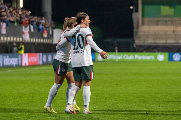 Germany, Football, UEFA, Womens Champions League, Matchday 6 2025 2026 VfL Wolfsburg Chelsea FC on 17 12 in Wolfsburg AOK Stadion Goal to 1 2 Sam Kerr Chelsea FC 20 Goal celebration Copyright: xSvenxHeidmannx
