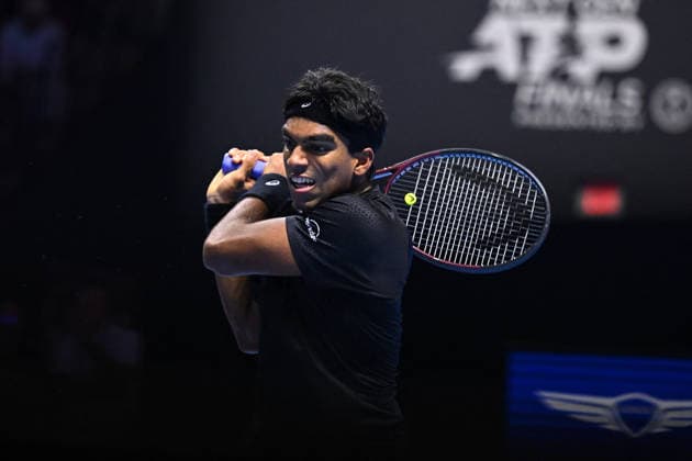 Next Gen ATP, Tennis Herren Finals Presented by PIF - Jeddah Nishesh Basavareddy from USA during his first round match at the 2025 ATP NextGen Finals in Jeddah, SAOUDI, on December 17, 2025. Photo by Corinne Dubreuil ABACAPRESS.COM Jeddah Saudi Arabia  Copyright: xDubreuilxCorinne ABACAx