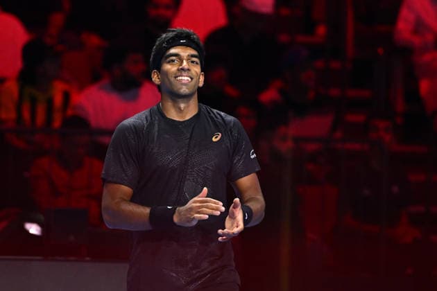 Next Gen ATP, Tennis Herren Finals Presented by PIF - Jeddah Nishesh Basavareddy from USA during his first round match at the 2025 ATP NextGen Finals in Jeddah, SAOUDI, on December 17, 2025. Photo by Corinne Dubreuil ABACAPRESS.COM Jeddah Saudi Arabia  Copyright: xDubreuilxCorinne ABACAx