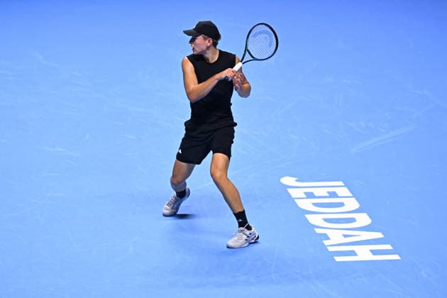 Next Gen ATP, Tennis Herren Finals Presented by PIF - Jeddah Justin Engel from Germany during his first round match at the 2025 ATP NextGen Finals in Jeddah, SAOUDI, on December 17, 2025. Photo by Corinne Dubreuil ABACAPRESS.COM Jeddah Saudi Arabia  Copyright: xDubreuilxCorinne ABACAx
