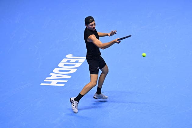 Next Gen ATP, Tennis Herren Finals Presented by PIF - Jeddah Justin Engel from Germany during his second round match at the 2025 ATP NextGen Finals in Jeddah, SAOUDI, on December 18, 2025. Photo by Corinne Dubreuil ABACAPRESS.COM Jeddah Saudi Arabia  Copyright: xDubreuilxCorinne ABACAx