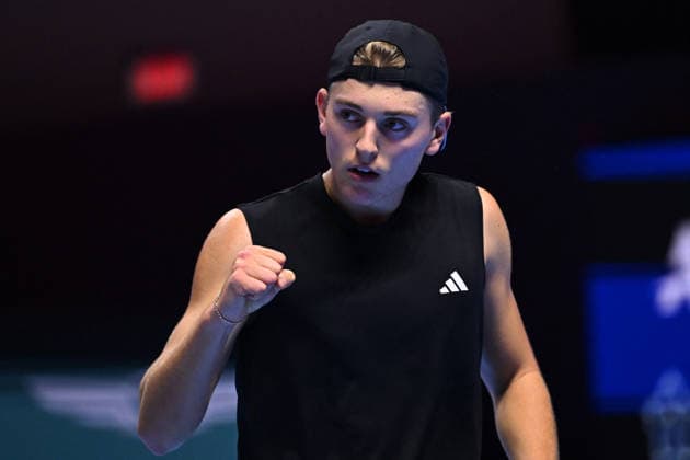 Next Gen ATP, Tennis Herren Finals Presented by PIF - Jeddah Justin Engel from Germany during his second round match at the 2025 ATP NextGen Finals in Jeddah, SAOUDI, on December 18, 2025. Photo by Corinne Dubreuil ABACAPRESS.COM Jeddah Saudi Arabia  Copyright: xDubreuilxCorinne ABACAx
