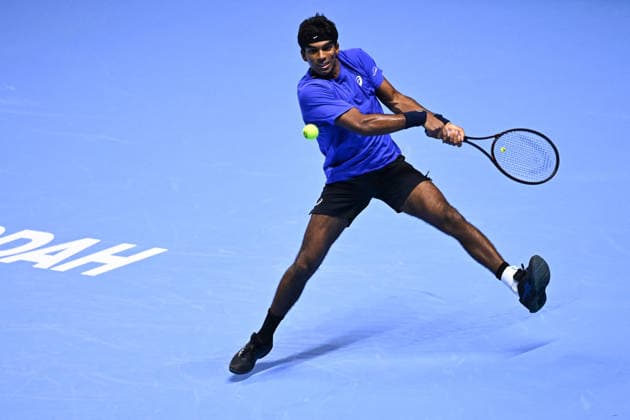 Next Gen ATP, Tennis Herren Finals Presented by PIF - Jeddah Nishesh Basavareddy from USA during his second round match at the 2025 ATP NextGen Finals in Jeddah, SAOUDI, on December 18, 2025. Photo by Corinne Dubreuil ABACAPRESS.COM Jeddah Saudi Arabia  Copyright: xDubreuilxCorinne ABACAx