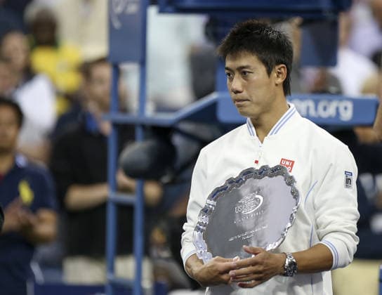 2014 US Open - Men s singles final NEW YORK, NY - SEPTEMBER 8 : Kei Nishikori of Japan poses with the runners up trophy after losing against Marin Cilic of Croatia in the men s singles final match on Day 15 of the 2014 US Open at the USTA Billie Jean King National Tennis Center in New York, United States on September 8, 2014. Bilgin Sasmaz Anadolu Agency York New Salem Pennsylvania. Editorial use only. Please get in touch for any other usage.  Copyright: x2025xAnadoluxBilginxS.xÅžaÅümazx