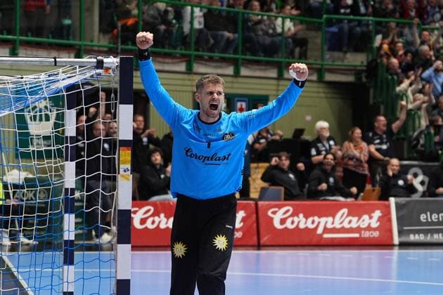 Scene with Christopher Rudeck 1 Bergischer HC Christopher Rudeck 1 Bergischer HC celebrates in goal Copyright: xspeedshotx