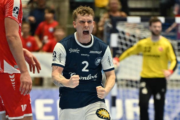 GER, 1 DHB Cup, quarter-final, Bergischer HC vs MT Melsungen, 18 12 2025, Unihalle, Wuppertal, GER, 1 DHB Cup, quarter-final, Bergischer HC vs MT Melsungen, , pictured Noah Beyer BHC 2 , goal celebration jubilation jubilation run, nordphotoxGmBHx xMeuter nph00351