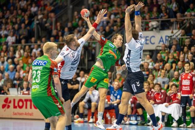 Germany Handball DHB Pokal 2025 26, quarter-final SC Magdeburg vs SG Flensburg Handewitt GETEC Arena Magdeburg Felix Claar SC Magdeburg, 7 Copyright: xTomxLauruschkatx