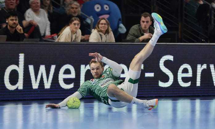 Mathias Gidsel after duel Game scene Action Sport Handball DHB Cup quarter-final mens season 2025 2026 18 12 2025 Füchse Berlin vs THW Kiel