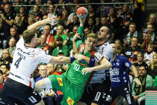 Gisli Kristjansson SC Magdeburg,10 Quarterfinals Handball DHB Cup Season 2025 2026 SC Magdeburg vs SG Flensburg Handewitt at the GETEC Arena in Magdeburg Action,Handball,Germany,18 12 2025