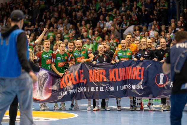Germany Handball DHB Pokal 2025 26, Quarterfinal SC Magdeburg vs SG Flensburg Handewitt GETEC Arena Magdeburg Team Final whistle cheers Final4 Copyright: xTomxLauruschkatx