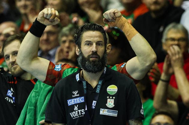 Coach Bennet Wiegert SC Magdeburg Quarterfinals Handball DHB Cup Season 2025 2026 SC Magdeburg vs SG Flensburg Handewitt at the GETEC Arena in Magdeburg Handball,Germany,18 12 2025