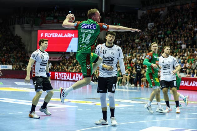 Omar Ingi Magnusson SC Magdeburg,14 Quarterfinals Handball DHB Cup Season 2025 2026 SC Magdeburg vs SG Flensburg Handewitt at the GETEC Arena in Magdeburg Action,Handball,Germany,18 12 2025