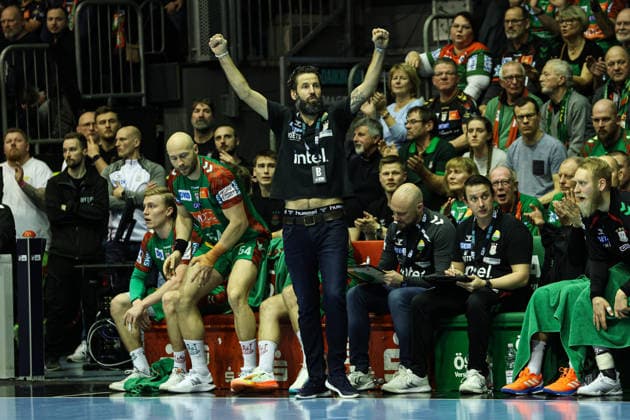 Coach Bennet Wiegert SC Magdeburg Quarterfinals Handball DHB Cup Season 2025 2026 SC Magdeburg vs SG Flensburg Handewitt at the GETEC Arena in Magdeburg Handball,Germany,18 12 2025