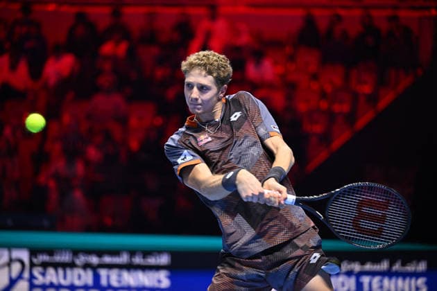 2025 ATP, Tennis Herren NextGen Finals - Jeddah Martin Landaluce from Spain during his second round match at the 2025 ATP NextGen Finals in Jeddah, Saoudi Arabia, on December 18, 2025. Photo by Corinne Dubreuil ABACAPRESS.COM Jeddah Saudi Arabia  Copyright: xDubreuilxCorinne ABACAx