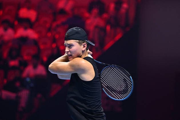 Next Gen ATP, Tennis Herren Finals Presented by PIF - Jeddah Justin Engel from Germany during his third round match at the 2025 ATP NextGen Finals in Jeddah, SAOUDI, on December 19, 2025. Photo by Corinne Dubreuil ABACAPRESS.COM Jeddah Saudi Arabia  Copyright: xDubreuilxCorinne ABACAx