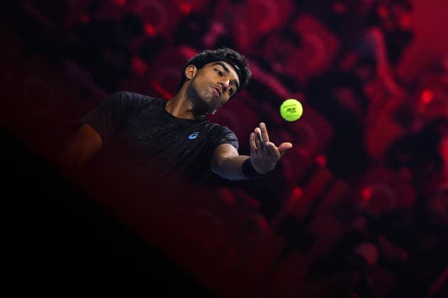 Next Gen ATP, Tennis Herren Finals Presented by PIF - Jeddah Nishesh Basavareddy from USA during his third round match at the 2025 ATP NextGen Finals in Jeddah, SAOUDI, on December 19, 2025. Photo by Corinne Dubreuil ABACAPRESS.COM Jeddah Saudi Arabia  Copyright: xDubreuilxCorinne ABACAx