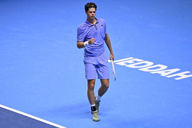 Next Gen ATP, Tennis Herren Finals Presented by PIF - Jeddah Alexander Blockx from Belgium during his third round match at the 2025 ATP NextGen Finals in Jeddah, SAOUDI, on December 19, 2025. Photo by Corinne Dubreuil ABACAPRESS.COM Jeddah Saudi Arabia  Copyright: xDubreuilxCorinne ABACAx