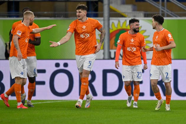 Paderborn, Home Deluxe Arena, 19 12 25, GER, Herren, 2 Bundesliga, Saison 2025 2026, SC Paderborn 07 SV Darmstadt 98 Bild Marco RICHTER Darmstadt jubilates after his goal to 0 1 DFL regulations prohibit any use of photographs as image sequences and or quasi video NRW Germany