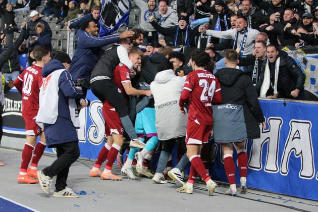19 12 2025 Soccer Men 2025 2026 2 Bundesliga 17 Matchday Hertha BSC DSC Arminia Bielefeld Olympiastadion Berlin Goal celebration equalizer Bielefeld Berlin Berlin Germany
