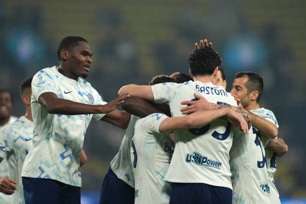 Inter Milan s Marcus Thuram celebrates after scoring fiirst goal for his team 0-1 during the EA Sports FC italian Supercup 2025 semifinal match between Bologna and Inter at Al-Awwal Park Stadium in Riyadh, Saudi Arabia - Soccer - Friday December 19, 2025  Copyright: xMassimoxPaolone LaPressex