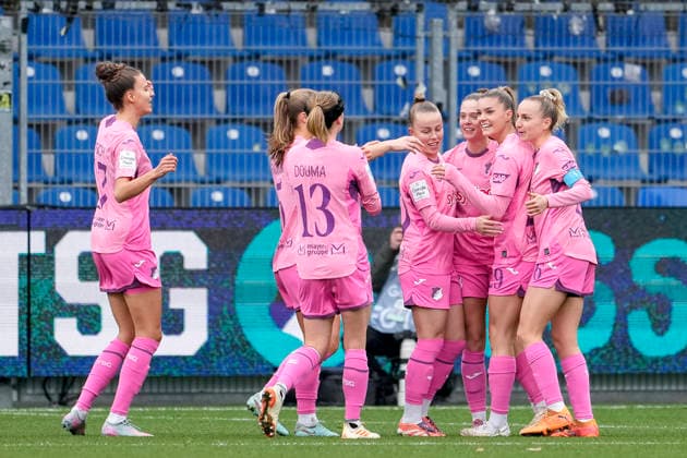 from left Franziska Harsch TSG, 17 , Jamilla Sofia Rankin TSG, 5 , Wielle Douma Wianda Ellen Geertruida Douma, TSG, 13 , Laura Gloning TSG, 20 , Valesca Ampoorter TSG, 18 , goal scorer Selina Cerci TSG, 29 , Vanessa Diehm TSG, 6 , players of TSG 1899 Hoffenheim, cheer about the goal to 1 0, jubilation, goal celebration, celebrate the goal, goal, celebration, cheers about the goal, rejoicing, joy, rejoices, optimistic, positive, game scene, highlight, action, 20 12 2025, Sinsheim Hoffenheim Germany , Football, Google Pixel Women Bundesliga, TSG 1899 Hoffenheim FC Carl Zeiss Jena, DFB DFL REGULATIONS PROHIBIT ANY USE OF PHOTOGRAPHS AS IMAGE SEQUENCES AND OR QUASI VIDEO xozx