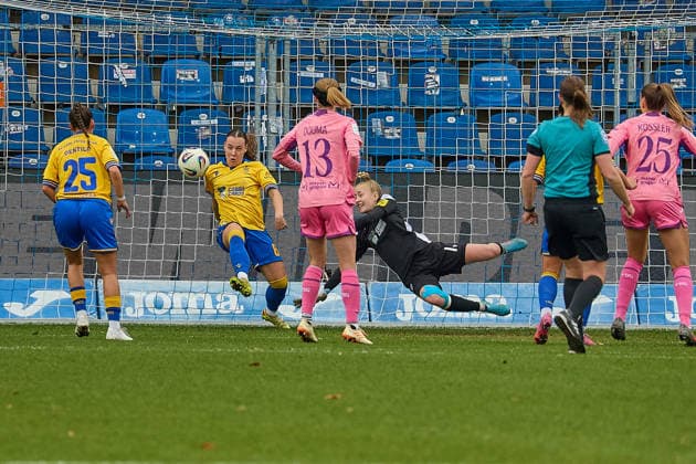 Goal to 1 0 for TSG 1899 Hoffenheim, Felicia Straesser Carl Zeiss Jena, 08 and Jasmin Janning Carl Zeiss Jena, 01 cannot save GER, TSG 1899 Hoffenheim vs FC Carl Zeiss Jena, Football, Women, Google Pixel Bundesliga, Matchday 14, Season 2025 2026, 20 12 2025 DFL, DFB regulations prohibit any use of photographs as image sequences and or quasi video GER, TSG 1899 Hoffenheim vs FC Carl Zeiss Jena, Football, Women, Google Pixel Bundesliga, Matchday 14, Season 2025 2026, 20 12 2025 Sinsheim Copyright: xEibner-Pressefoto GeraldxOelze-dexStoppanyx EP_ODS