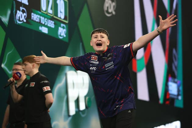 20th December 2025, Alexandra Palace, London, England; 2025 PDC Paddy Power World Darts Championship Day Ten; Mitchell Lawrie celebrates winning the JDC World Darts Championship Final against Kaya Baysal  KatiexChan