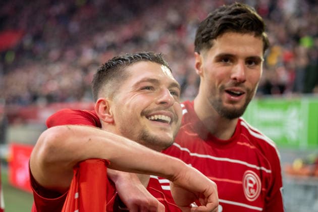 Germany Soccer 2 Bundesliga 2025 26, 17 Matchday 20 12 2025 Fortuna Düsseldorf vs SpVgg Greuther Fürth Merkur Spiel Arena Düsseldorf Goal celebration Florent Muslija Fortuna Düsseldorf,24 Copyright: xOrhanxHabashx