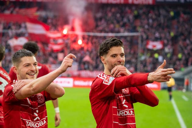 Germany Soccer 2 Bundesliga 2025 26, 17 Matchday 20 12 2025 Fortuna Düsseldorf vs SpVgg Greuther Fürth Merkur Spiel Arena Düsseldorf Goal celebration Florent Muslija Fortuna Düsseldorf,24 Copyright: xOrhanxHabashx