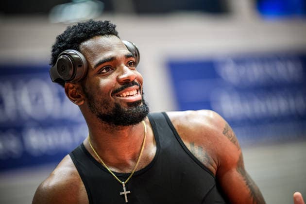 easycredit BBL Basketball Bundesliga 2025 2026 11 Matchday 20 12 2025 Science City Jena vs BMA365 Bamberg Baskets Ejiofor Onu Bamberg , Portrait, laugh, headphones Sparkassen Arena