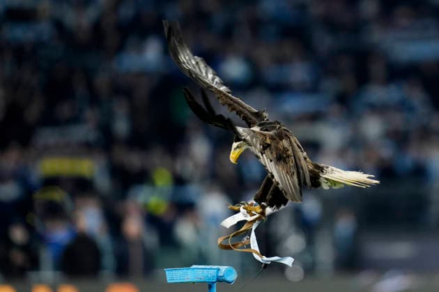 . SS Lazio mascotte Flaminia flyes, Serie A, SS Lazio v US Cremonese, Olimpico Stadium, December 20, 2025, Roma, Italy.