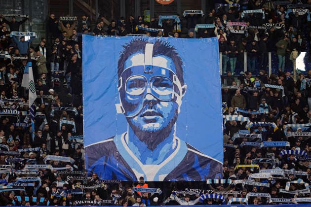 . Supporters of SS Lazio with a banner in honour of Sinisa Mihaijlovic, Serie A, SS Lazio v US Cremonese, Olimpico Stadium, December 20, 2025, Roma, Italy.