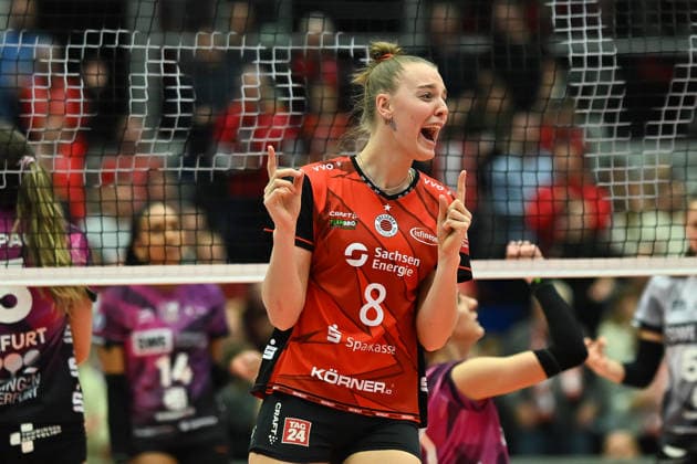 Jette Kuipers Dresdner SC, 8 Dresdner SC vs Schwarz Weiß Erfurt, 1 Volleyball Bundesliga Damen, Spielzeit 2025 2026, 20 12 2025 Dresdner SC vs Schwarz Weiß Erfurt, 1 Volleyball Bundesliga Damen, Spielzeit 2025 2026, 20 12 2025 Dresden Copyright: xEibner-Pressefoto xHoepnerx EP_PHR
