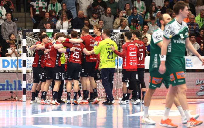 20 12 2025, Germany, Göppingen, Handball DAIKIN HBL, FRISCH AUF Göppingen vs SG Flensburg Handewitt Jubel Flensburg