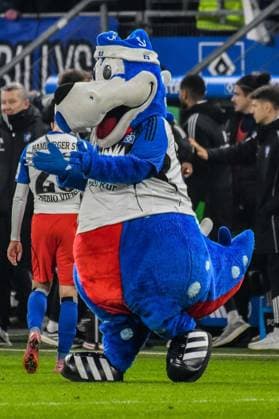 Final cheer mascot Dino Hermann HSV Germany , Hamburg , Volksparkstadion , Football , 1 Bundesliga , Hamburger SV Eintracht Frankfurt