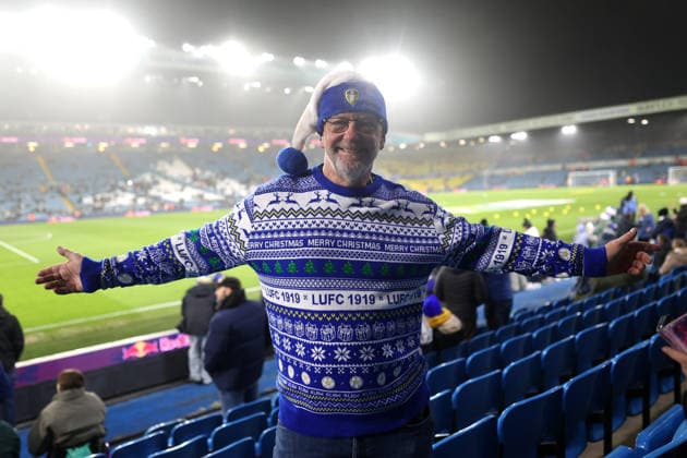 A Leeds fan poses in their Christmas jumper and Santa hat Leeds United v Crystal Palace, Premier League, Football, Elland Road, Leeds, UK - 20 Dec 2025Leeds Elland Road United Kingdom EDITORIAL USE ONLY No use with unauthorised audio, video, data, fixture lists, club league logos or live services. Online in-match use limited to 120 images, no video emulation. No use in betting, games or single club league player publications.  Copyright: xPhilxOldham Shutterstockx 16151229g